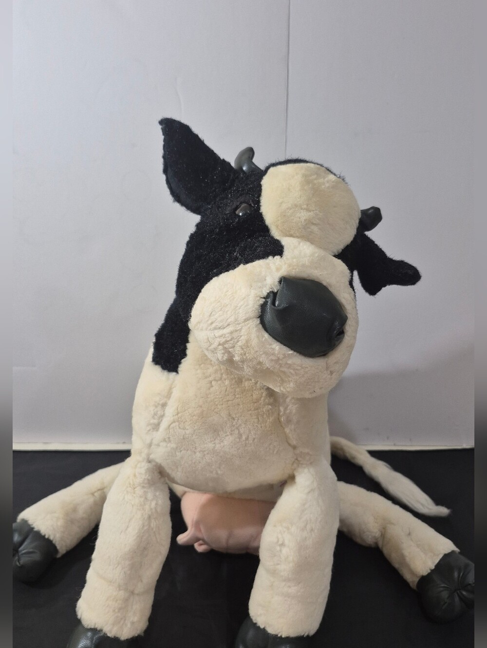 Vintage LL Bean Plush Stuffed Large Cow Black White 21”x18”
